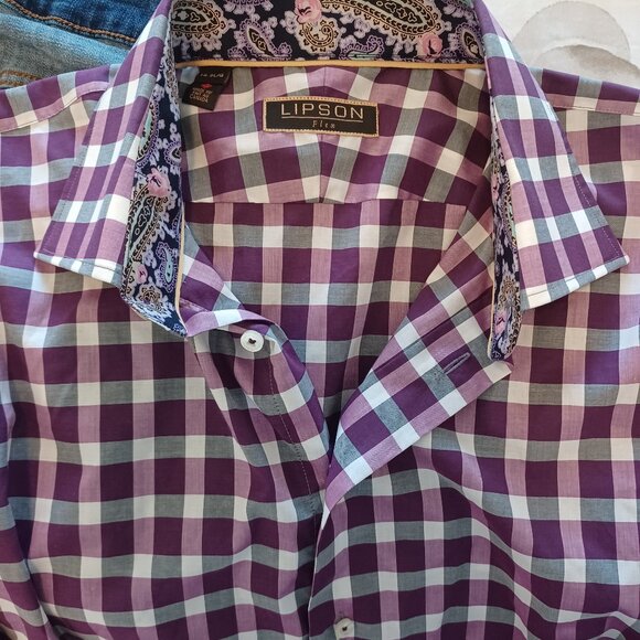 Jack Lipson Signature Shirt  Flip Cuff Paisley Plaid Eclectic Size: 16.5 - Picture 4 of 10